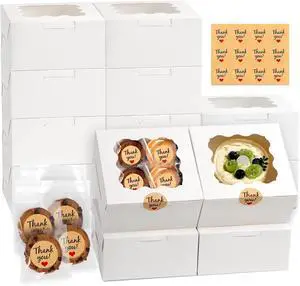 12 Pcs Cookie Boxes with Window, 6x6x3 inches, for Dessert Pastry 12 Pcs Cookie Boxes with Window, 6x6x3 inches, for Dessert Pastry