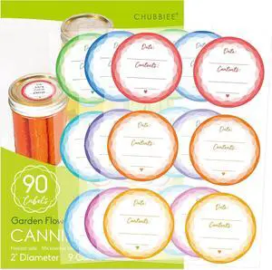 CHUBBIEE 2" Mason Jar Canning Labels, 9 Colors, Microwave/Freezer Safe, 90 CHUBBIEE 2" Mason Jar Canning Labels, 9 Colors, Microwave/Freezer Safe, 90