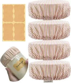 Sourdough Jar Cover Reusable Cloth Lid for Sour Dough Starter Jar, 4Pack Cotton Bread Fermentation Container Tops Elastic Fabric Caps for Weck Mason Kombucha Jars 3-4 Inches, Pink Striped Sourdough Jar Cover Reusable Cloth Lid for Sour Dough Starter Jar, 4Pack Cotton Bread Fermentation Container Tops Elastic Fabric Caps for Weck Mason Kombucha Jars 3-4 Inches, Pink Striped