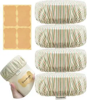 Cloth Jar Covers for Sourdough 4Pack, 4 inch Wide Mouth Kombucha Fabric Lid for Weck Mason Jars, Green Striped Cloth Jar Covers for Sourdough 4Pack, 4 inch Wide Mouth Kombucha Fabric Lid for Weck Mason Jars, Green Striped