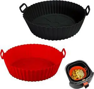 Air Fryer Silicone Liners Pot,8 inch Air Fryer Basket Liners, Silicone Baking Tray Pots for 3 to 5 Qt for Air fryer Oven Reusable Baking Tray Oven Accessories (Red+Black) Air Fryer Silicone Liners Pot,8 inch Air Fryer Basket Liners, Silicone Baking Tray Pots for 3 to 5 Qt for Air fryer Oven Reusable Baking Tray Oven Accessories (Red+Black)