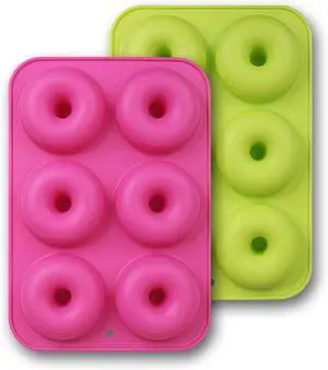 homEdge Silicone Donut Molds, 2-Pack of Non-Stick Food Grade Silicone Pans for Doughnut Baking Green and Pink homEdge Silicone Donut Molds, 2-Pack of Non-Stick Food Grade Silicone Pans for Doughnut Baking Green and Pink