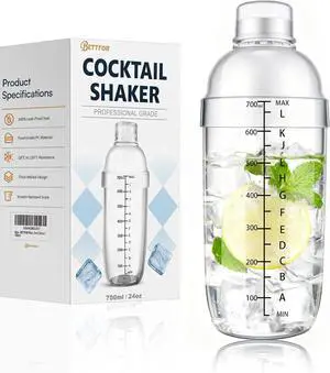 Plastic Cocktail Shaker with Measuring Scale 24oz (700ml), Leak-Proof & Shatter-Resistant Drink Mixer for Bartending, Protein Shakes, Iced Coffee & Milk Tea Plastic Cocktail Shaker with Measuring Scale 24oz (700ml), Leak-Proof & Shatter-Resistant Drink Mixer for Bartending, Protein Shakes, Iced Coffee & Milk Tea