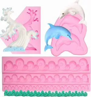 Dolphin Silicone Fondant Mold3-Piece Set, BPA-Free Dolphin Silicone Fondant Mold3-Piece Set, BPA-Free