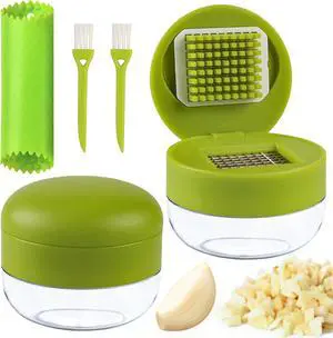 2 Pcs Garlic Press Stainless Steel, Garlic Mincer Crusher with Peeler and Cleaning Brush, Garlic Chopper Mini Kitchen Tool 2 Pcs Garlic Press Stainless Steel, Garlic Mincer Crusher with Peeler and Cleaning Brush, Garlic Chopper Mini Kitchen Tool