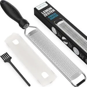 Lemon Zester & Cheese Grater, Razor Sharp Stainless Steel Blade Zester for Citrus, Parmesan Cheese, Ginger, Garlic, Chocolate, Non Slip Handle, Safety Cover, Dishwasher Safe, Black Lemon Zester & Cheese Grater, Razor Sharp Stainless Steel Blade Zester for Citrus, Parmesan Cheese, Ginger, Garlic, Chocolate, Non Slip Handle, Safety Cover, Dishwasher Safe, Black