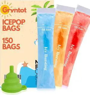 150 Disposable Ice Popsicle Mold Bags (8x2") for DIY Natural Fruit Snacks, Juice & Smoothies, Ice Pops Molds | BPA-Free, Zip Seals, Funnel Included 150 Disposable Ice Popsicle Mold Bags (8x2") for DIY Natural Fruit Snacks, Juice & Smoothies, Ice Pops Molds | BPA-Free, Zip Seals, Funnel Included