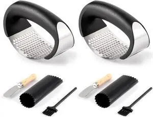 2 Pack Garlic Press Rocker, Stainless Steel Garlic Mincer with 2 Peelers, 2 Scrapers and 2 Brushes | Garlic Crusher Garlic Chopper for Smashing Garlic 2 Pack Garlic Press Rocker, Stainless Steel Garlic Mincer with 2 Peelers, 2 Scrapers and 2 Brushes | Garlic Crusher Garlic Chopper for Smashing Garlic