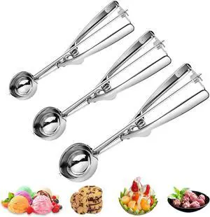 3PCS Ice Cream Scoop,Premium cookie scoop set,Small/Medium/Large stainless steel Scoops,Professional Ice cream Scooper with Trigger Release for Baking, Cookie, Fruit and Ice Cream by AOULELA 3PCS Ice Cream Scoop,Premium cookie scoop set,Small/Medium/Large stainless steel Scoops,Professional Ice cream Scooper with Trigger Release for Baking, Cookie, Fruit and Ice Cream by AOULELA