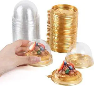 50Pcs Clear Plastic Mini Cake Box with Dome Lids, Mini Muffin Container Box Mooncake Dome Box Pastry Baking Packaging Boxes Wedding Birthday Gifts Supplies (Gold Base) 50Pcs Clear Plastic Mini Cake Box with Dome Lids, Mini Muffin Container Box Mooncake Dome Box Pastry Baking Packaging Boxes Wedding Birthday Gifts Supplies (Gold Base)