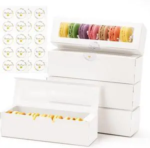Macaron Boxes with Window, Pack of 20, 7.3x2x2in, Each Holds 6-8 PCS Macaron Boxes with Window, Pack of 20, 7.3x2x2in, Each Holds 6-8 PCS