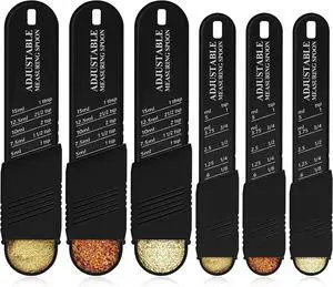 Meanplan 6 Pcs Adjustable Measuring Spoons, Baking Cooking, 2 Sizes, Black Meanplan 6 Pcs Adjustable Measuring Spoons, Baking Cooking, 2 Sizes, Black
