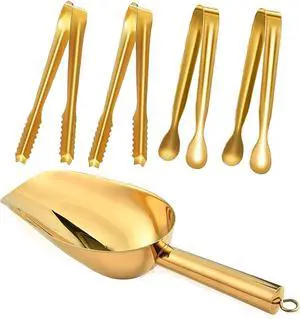 Stainless Steel Ice Scoop and Ice Tongs,Food Scoop Metal Ice Scooper&Buffet Clip for Home Bar Buffet Wedding Canisters, Easy Clean & Durable (gold) Stainless Steel Ice Scoop and Ice Tongs,Food Scoop Metal Ice Scooper&Buffet Clip for Home Bar Buffet Wedding Canisters, Easy Clean & Durable (gold)