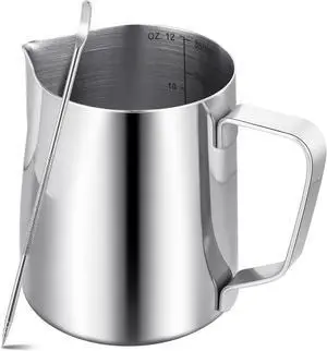 Milk Frothing Pitcher,Milk Steaming Frother Cup,Barista Cappuccino Latte Art Milk Jug with Decorating Pen,Stainless Steel Espresso Coffee Bar Accessories Tools (Silver, 12oz) Milk Frothing Pitcher,Milk Steaming Frother Cup,Barista Cappuccino Latte Art Milk Jug with Decorating Pen,Stainless Steel Espresso Coffee Bar Accessories Tools (Silver, 12oz)