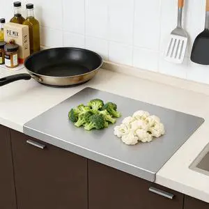 16 × 11 Inch Stainless Steel Cutting Board for Kitchen, Metal Cutting Board Lip Non-Slip Dishwasher Safe Double-Sided Use for Suitable for Meat, Fruits, Vegetables, Bread 16 × 11 Inch Stainless Steel Cutting Board for Kitchen, Metal Cutting Board Lip Non-Slip Dishwasher Safe Double-Sided Use for Suitable for Meat, Fruits, Vegetables, Bread