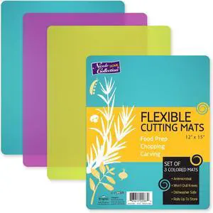 Nicole Home Collection Flexible Cutting Mats Set of 3 - BPA-Free Plastic Color-Coded Kitchen Chopping Boards, 12"x15", Durable Non-Slip Mats for Meat, Veggies, Fruits Nicole Home Collection Flexible Cutting Mats Set of 3 - BPA-Free Plastic Color-Coded Kitchen Chopping Boards, 12"x15", Durable Non-Slip Mats for Meat, Veggies, Fruits