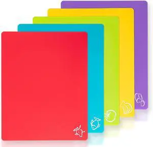 5 Pieces Flexible Plastic Cutting Board Mats with Food Icons, BPA Free Cutting Boards for Kitchen, Non Slip Cutting Mat for Meat and Vegetables (Red, Bright Yellow, Light Green, Purple, Lake Blue) 5 Pieces Flexible Plastic Cutting Board Mats with Food Icons, BPA Free Cutting Boards for Kitchen, Non Slip Cutting Mat for Meat and Vegetables (Red, Bright Yellow, Light Green, Purple, Lake Blue)