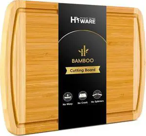 Large Wooden Cutting Board for Kitchen Meal Prep & Serving - Bamboo Cutting Boards with Juice Groove Side Handles, Charcuterie & Chopping Butcher Block - 100% Organic Bamboo, Pre Oiled, 16" x 10" Large Wooden Cutting Board for Kitchen Meal Prep & Serving - Bamboo Cutting Boards with Juice Groove Side Handles, Charcuterie & Chopping Butcher Block - 100% Organic Bamboo, Pre Oiled, 16" x 10"
