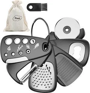 Pisol Kitchen Unique Gadgets Set 6 Pieces, Space Saving, Cheese Grater, Bottle Opener, Fruit Vegetable Peeler, Pizza Cutter, Garlic Ginger Grinder, Herb Stripper Gift Set Pisol Kitchen Unique Gadgets Set 6 Pieces, Space Saving, Cheese Grater, Bottle Opener, Fruit Vegetable Peeler, Pizza Cutter, Garlic Ginger Grinder, Herb Stripper Gift Set