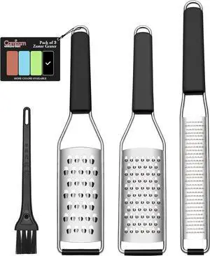 Cambom Lemon Zester Grater Three-piece Suit - Heavy Duty Kitchen Tool for Parmesan Cheese, Ginger, Garlic, Nutmeg, Chocolate, VegetablesFruitsStainless Steel Grater Dishwasher Safe Black Cambom Lemon Zester Grater Three-piece Suit - Heavy Duty Kitchen Tool for Parmesan Cheese, Ginger, Garlic, Nutmeg, Chocolate, VegetablesFruitsStainless Steel Grater Dishwasher Safe Black
