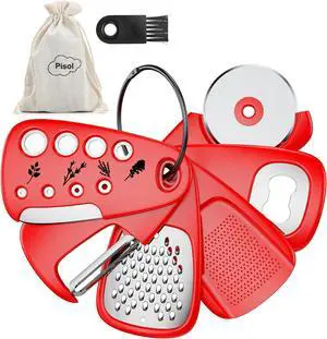 Pisol Kitchen Unique Gadgets Set 6 Pieces, Space Saving, Cheese Grater, Bottle Opener, Fruit Vegetable Peeler, Pizza Cutter, Garlic Ginger Grinder, Herb Stripper Gift Set Pisol Kitchen Unique Gadgets Set 6 Pieces, Space Saving, Cheese Grater, Bottle Opener, Fruit Vegetable Peeler, Pizza Cutter, Garlic Ginger Grinder, Herb Stripper Gift Set