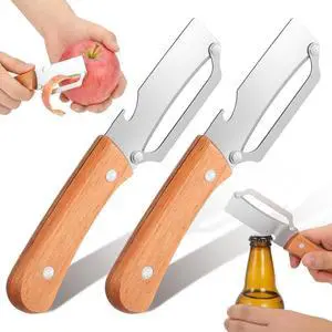 MAGICLULU 2 Pack Wooden Handle Vegetable Peeler with Bottle Opener Stainless Steel Kitchen Peeler Tool for Fruits Vegetables and Home Cooking MAGICLULU 2 Pack Wooden Handle Vegetable Peeler with Bottle Opener Stainless Steel Kitchen Peeler Tool for Fruits Vegetables and Home Cooking