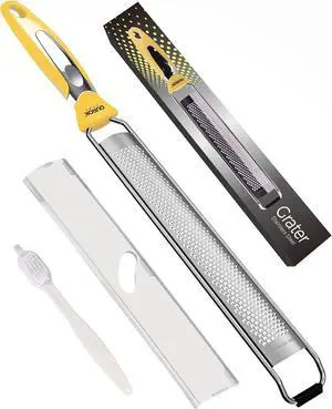 Ourokhome Kitchen Lemon Zester, Stainless Steel Hand Held Parmesan Cheese Grater for Ginger, Chocolate, Coconut, Lime, Nutmeg, Citrus, Fruit, Vegetable with Cleaning Brush, Dishwasher safe, Yellow Ourokhome Kitchen Lemon Zester, Stainless Steel Hand Held Parmesan Cheese Grater for Ginger, Chocolate, Coconut, Lime, Nutmeg, Citrus, Fruit, Vegetable with Cleaning Brush, Dishwasher safe, Yellow