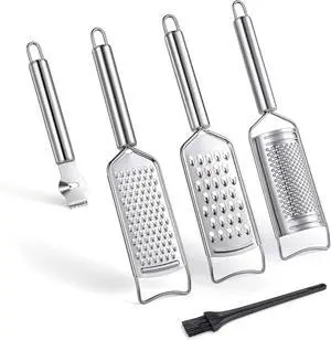 Tongjude Stainless Steel Cheese Grater Set, Set of 5 Kitchen Grater & Peeler & Slicer, Lemon Zester with Cleaning Brush for Vegetable, Fruit, Chocolate Tongjude Stainless Steel Cheese Grater Set, Set of 5 Kitchen Grater & Peeler & Slicer, Lemon Zester with Cleaning Brush for Vegetable, Fruit, Chocolate