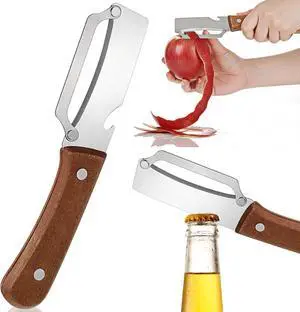 2-in-1 Vegetable Peeler for Kitchen, Multi-Functional Potato Peeler with Wooden Handle and Bottle Opener Stainless Steel Blades Kitchen Peeling Tool for Fruits Potatoes Apples Carrots Zucchini 2-in-1 Vegetable Peeler for Kitchen, Multi-Functional Potato Peeler with Wooden Handle and Bottle Opener Stainless Steel Blades Kitchen Peeling Tool for Fruits Potatoes Apples Carrots Zucchini