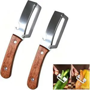 2 Pack 2 in 1 Multi Functional Vegetable Peelers, Kitchen Tool with Wooden Handl and Bottle Opener,Stainless Steel Potato Peelers, Kitchen Fruit & Veggie Peelers with Ergonomic Grip 2 Pack 2 in 1 Multi Functional Vegetable Peelers, Kitchen Tool with Wooden Handl and Bottle Opener,Stainless Steel Potato Peelers, Kitchen Fruit & Veggie Peelers with Ergonomic Grip