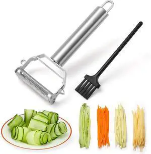 Stainless Steel Peeler Julienne Cutter Slicer for Carrot Potato Melon Vegetable and Fruit with Cleaning Brush Stainless Steel Peeler Julienne Cutter Slicer for Carrot Potato Melon Vegetable and Fruit with Cleaning Brush