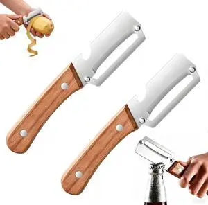 2-in-1 Vegetable Peeler with Bottle Opener, 2-Pack Sharp Stainless Steel Fruit Peeler, Ergonomic Wood Grain Handle Potato Peeler for Kitchen, Multi-Function Food Peeling Tool for Apple, Carrot,Veggies 2-in-1 Vegetable Peeler with Bottle Opener, 2-Pack Sharp Stainless Steel Fruit Peeler, Ergonomic Wood Grain Handle Potato Peeler for Kitchen, Multi-Function Food Peeling Tool for Apple, Carrot,Veggies