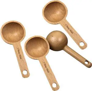 4 Pcs Wooden Coffee Spoon, 1 Tbsp Wood Measuring Spoons Utensils 4 Pcs Wooden Coffee Spoon, 1 Tbsp Wood Measuring Spoons Utensils