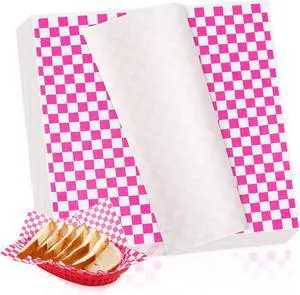 100 Sheets Checkered Dry Waxed Deli Paper Sheets, Paper Liners for Plastic Food Basket, Wrapping Bread and Sandwiches (Pink) 100 Sheets Checkered Dry Waxed Deli Paper Sheets, Paper Liners for Plastic Food Basket, Wrapping Bread and Sandwiches (Pink)