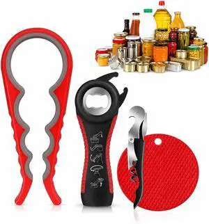 Jar Opener Bottle Opener for Weak Hands, Seniors with Arthritis 4PC-Set - Jar Lid, Can & Water Bottle Opener, Corkscrew Wine Opener, Non-Slip Rubber Jar Opener & Gripper Pad - Gifts for Parents Jar Opener Bottle Opener for Weak Hands, Seniors with Arthritis 4PC-Set - Jar Lid, Can & Water Bottle Opener, Corkscrew Wine Opener, Non-Slip Rubber Jar Opener & Gripper Pad - Gifts for Parents
