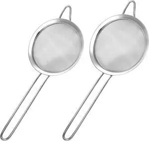 2 Pack Fine Mesh Strainer, Small Stainless Steel Sieves with Handles, for Steeping Loose Leaf Tea, Straining Cocktail, Juice and Sifting Flour, Powdered Sugar (2pcs) 2 Pack Fine Mesh Strainer, Small Stainless Steel Sieves with Handles, for Steeping Loose Leaf Tea, Straining Cocktail, Juice and Sifting Flour, Powdered Sugar (2pcs)