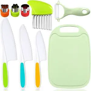 TAORISH 9 Pcs Kids Kitchen Knife Set, Kids Knives For Real Cooking With Cutting Board, Y Peeler, Crinkle Cutter, Sandwich Cutter, Serrated Edges Plastic Toddler Knife Kid Safe Knives TAORISH 9 Pcs Kids Kitchen Knife Set, Kids Knives For Real Cooking With Cutting Board, Y Peeler, Crinkle Cutter, Sandwich Cutter, Serrated Edges Plastic Toddler Knife Kid Safe Knives