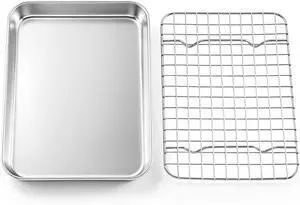 TeamFar Stainless Steel Toaster Oven Pan with Rack Set, 9"x7"x1" TeamFar Stainless Steel Toaster Oven Pan with Rack Set, 9"x7"x1"