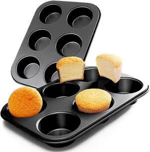 2 Packs Premium Steel Muffin Pan for Baking, Round Muffin Baking Pan, Baking Tray for Muffins, Cupcakes, Brownie(Black, 6 Cup) 2 Packs Premium Steel Muffin Pan for Baking, Round Muffin Baking Pan, Baking Tray for Muffins, Cupcakes, Brownie(Black, 6 Cup)