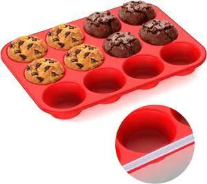 Silicone Muffin Pan for Baking: 12 Cup Muffin Pan with Metal Reinforced Frame, Regular Size Cupcake Egg Bites Molds for Baking, BPA Free Silicone Muffin Tray, Dishwasher Safe (1 Pack, Red) Silicone Muffin Pan for Baking: 12 Cup Muffin Pan with Metal Reinforced Frame, Regular Size Cupcake Egg Bites Molds for Baking, BPA Free Silicone Muffin Tray, Dishwasher Safe (1 Pack, Red)
