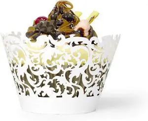 YOZATIA 60 White Vine Lace Cupcake Wrapper, Laser Cut Cupcake Liners for Weddings Birthdays Tea Parties and any Special Event- White YOZATIA 60 White Vine Lace Cupcake Wrapper, Laser Cut Cupcake Liners for Weddings Birthdays Tea Parties and any Special Event- White
