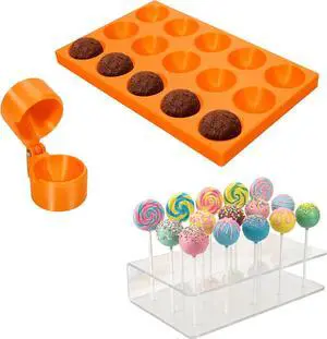 Round Sphere Cake Pop Mold with Tray & Stand Set, Plastic Cake Pop Shapes Cutter and Acrylic Display Holder for Home Baking, Birthday Wedding Desserts Round Sphere Cake Pop Mold with Tray & Stand Set, Plastic Cake Pop Shapes Cutter and Acrylic Display Holder for Home Baking, Birthday Wedding Desserts