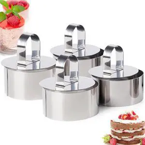 4 Pack Round Cake Ring Mold, Stainless Steel Ring Molds for Cooking Mousse Cake Molds Baking Rings Forming Rings with Pusher & Lifter for Dessert Pastry Crumpet Eggs, 3.15 Inches 4 Pack Round Cake Ring Mold, Stainless Steel Ring Molds for Cooking Mousse Cake Molds Baking Rings Forming Rings with Pusher & Lifter for Dessert Pastry Crumpet Eggs, 3.15 Inches