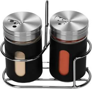 Glass Salt and Pepper Shaker Set with Seasoning Rack, Spice Rack, Adjustable Pour Hole Stainless Steel Lid, 2.8 oz, Spice Dispenser for Salt, Pepper, Spice Preservation (black) Glass Salt and Pepper Shaker Set with Seasoning Rack, Spice Rack, Adjustable Pour Hole Stainless Steel Lid, 2.8 oz, Spice Dispenser for Salt, Pepper, Spice Preservation (black)