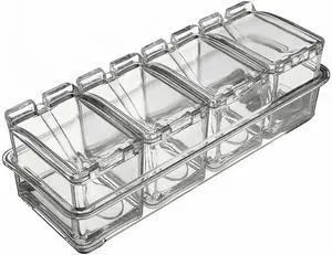 Clear Seasoning Box, 4 Pieces Acrylic Seasoning Rack Spice Jars with Spoons,Storage Container Condiment Jars - Cruet with Cover Clear Seasoning Box, 4 Pieces Acrylic Seasoning Rack Spice Jars with Spoons,Storage Container Condiment Jars - Cruet with Cover