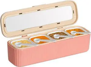 Clear Seasoning Box, 4 Packs Seasoning Rack Spice Pots, Condiment Jars Seasoning Box with Clear Covers and Spoons for Spice, Sugar, Salt, Pepper, Garlic Powder (Pink) Clear Seasoning Box, 4 Packs Seasoning Rack Spice Pots, Condiment Jars Seasoning Box with Clear Covers and Spoons for Spice, Sugar, Salt, Pepper, Garlic Powder (Pink)