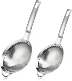 2 Packs Punch Hole Sieve Fine Mesh Stainless Steel Mesh Strainer Small Colander Strainer with Handle Metal Mini Sifter Set for Kitchen Baking Straining Flour Quinoa Tea Juice 2 Packs Punch Hole Sieve Fine Mesh Stainless Steel Mesh Strainer Small Colander Strainer with Handle Metal Mini Sifter Set for Kitchen Baking Straining Flour Quinoa Tea Juice