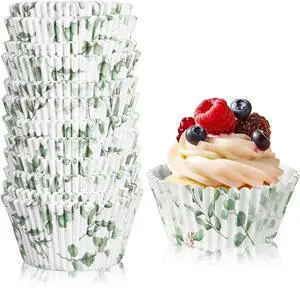 WILLBOND 300 Count Greenery Cupcake Liners, Baking Wrappers Muffin Cups WILLBOND 300 Count Greenery Cupcake Liners, Baking Wrappers Muffin Cups