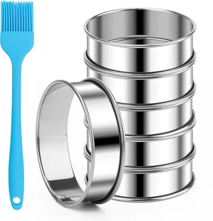 3 Inch English Muffin Rings, 6 PCS Stainless Steel Crumpet Rings Nonstick 3 Inch English Muffin Rings, 6 PCS Stainless Steel Crumpet Rings Nonstick