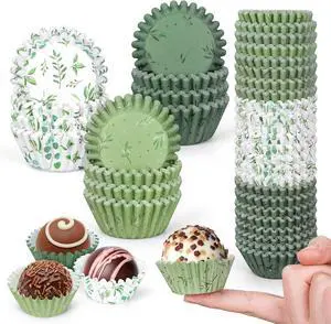 Whaline 600Pcs Greenery Mini Cupcake Liners Eucalyptus Olive Leaf Cupcake Wrappers Sage Green Wedding Baking Cups for Baby Shower Bridal Shower Wedding Birthday Party Supply Whaline 600Pcs Greenery Mini Cupcake Liners Eucalyptus Olive Leaf Cupcake Wrappers Sage Green Wedding Baking Cups for Baby Shower Bridal Shower Wedding Birthday Party Supply